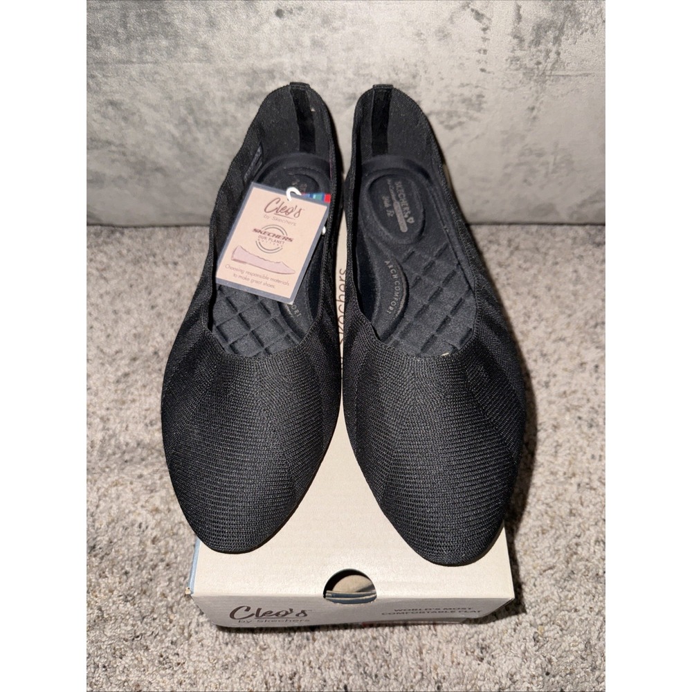 Cleo's by Skechers Sz 8.5W Air Cooled Black Knit Flats Arch Comfort